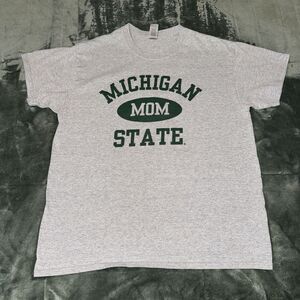 Gildan Michigan State Mom T-Shirt Women's Large Gray Crew Neck Short Sleeve